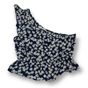 Pink Rose Flower One Shoulder Ruffle Top Size Medium NWT